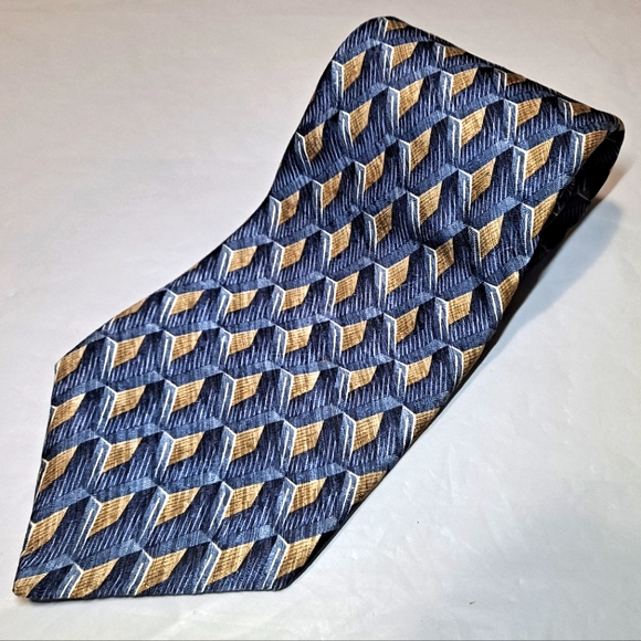 Croft & Barrow 💯 Silk Designer Necktie 58" x 4" Blue/Gold Herringbone Luxury - Picture 1 of 9